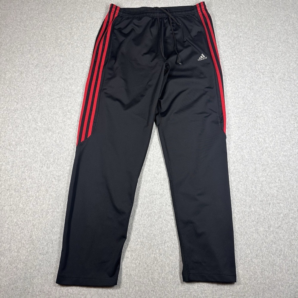 Vintage Y2K Adidas Track Pants Black Red 3 Stripe Drawstring Size XL Zip Cuff